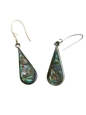 Mexico Alpaca silver abalone dangle drop earrings vintage